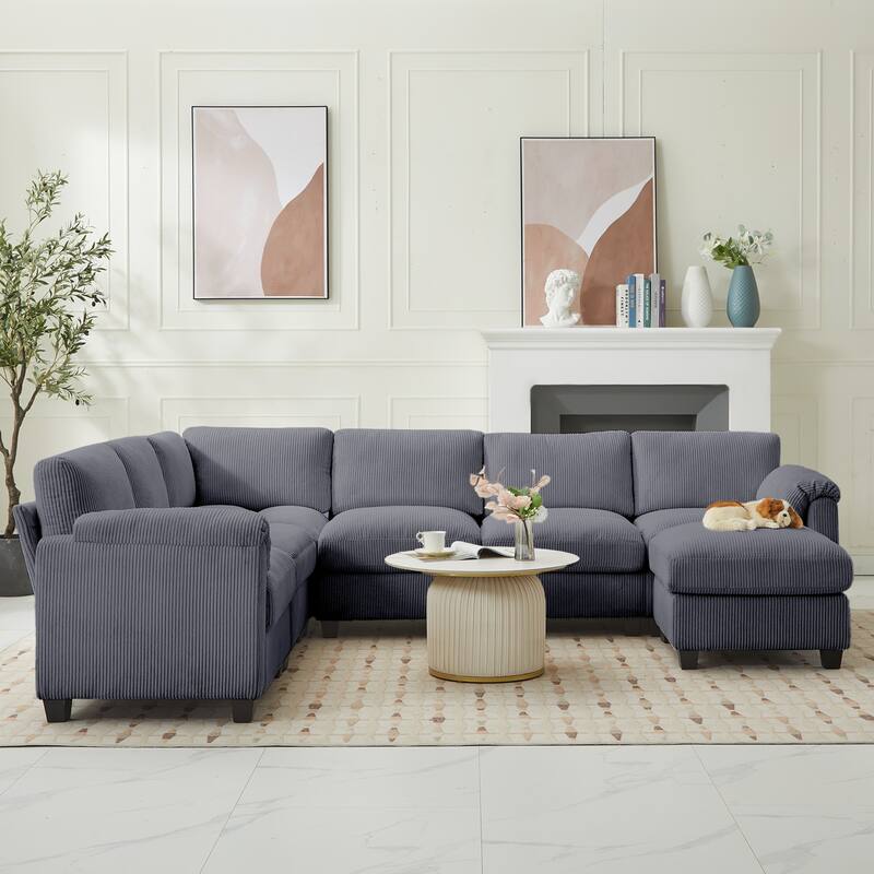 Multi-Seater Corduroy Sectional Sofa, Soft & Comfortable Corner Sofa