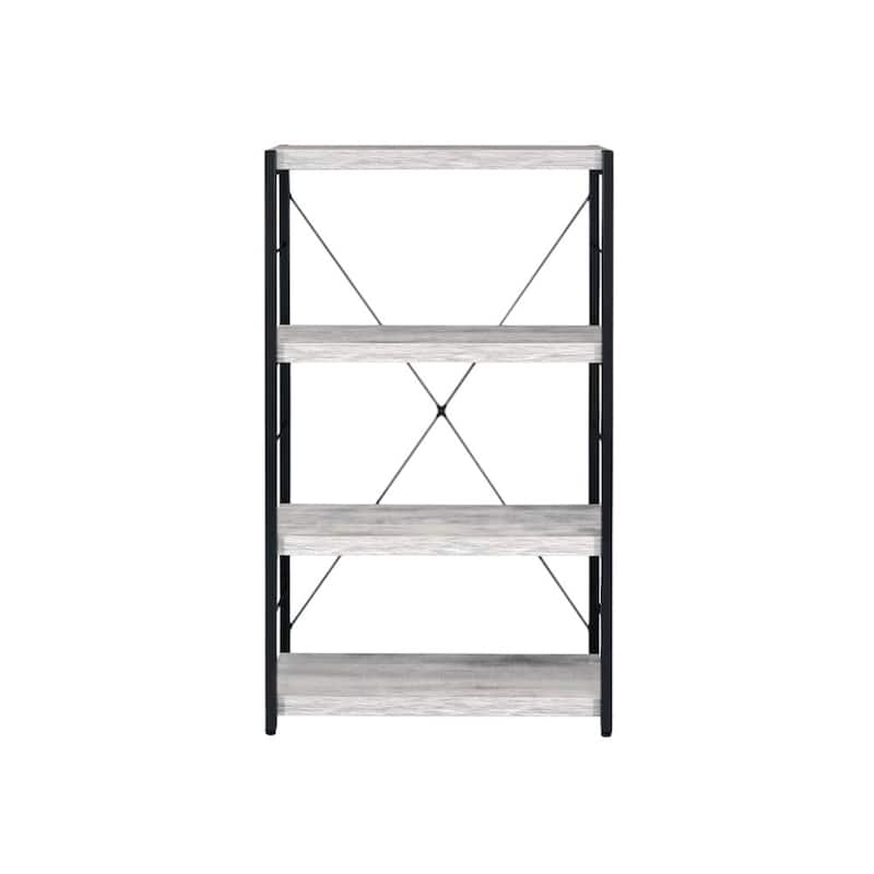 HomeRoots 43" Antiqued White And Black Metal and Wood Four Tier Etagere Bookcase