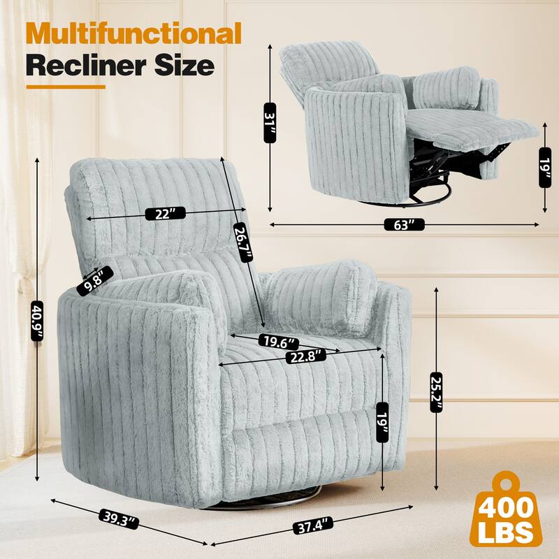 Rossetta Swivel Rocking Glider Power Recliner Chair with 24" Wide Seat & Type-C & USB Ports