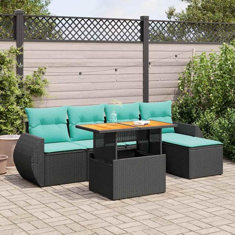 vidaXL Patio Sofa Set with Cushions Outdoor Furniture 6 Piece Poly Rattan - 21.7 x 21.7 x 14.6 - Black-with storage