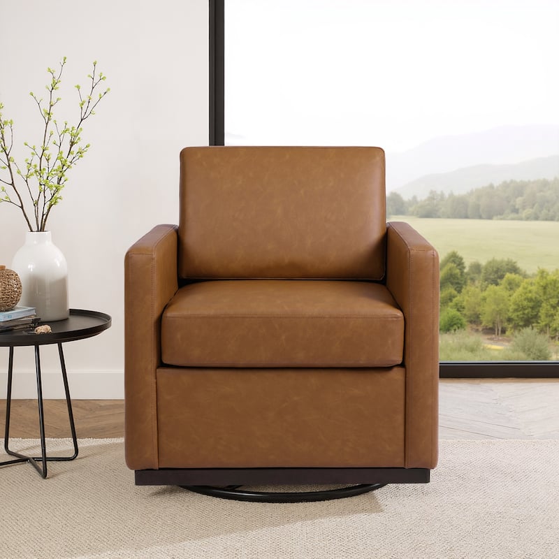 Modern Swivel Accent Arm Chair - Leather - Brown