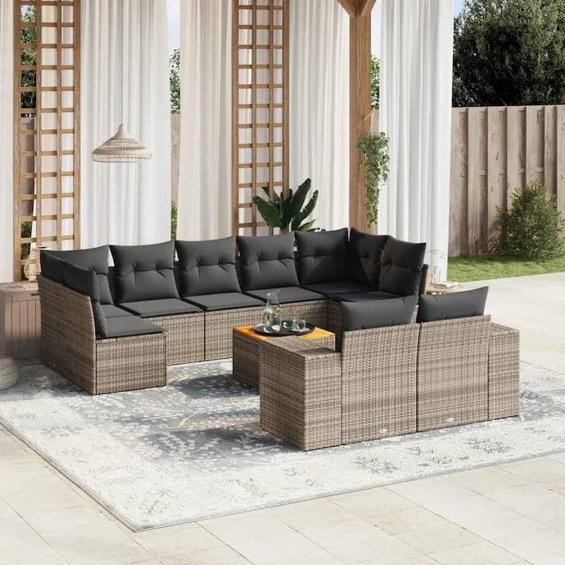 vidaXL Garden Sofa Set Black - Gray and dark gray 10 Piece Set  - form1