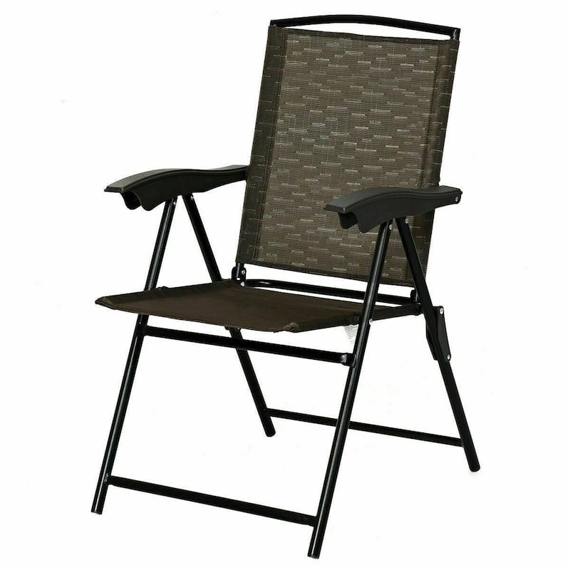 2 Pieces Folding Sling Chairs with Steel Armrests and Adjustable Back for Patio - 21" x 31" (W x H)