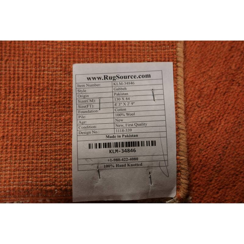 Orange Gabbeh Modern Rug Hand-Knotted Oriental Wool Carpet - 2'9" x 4'3"