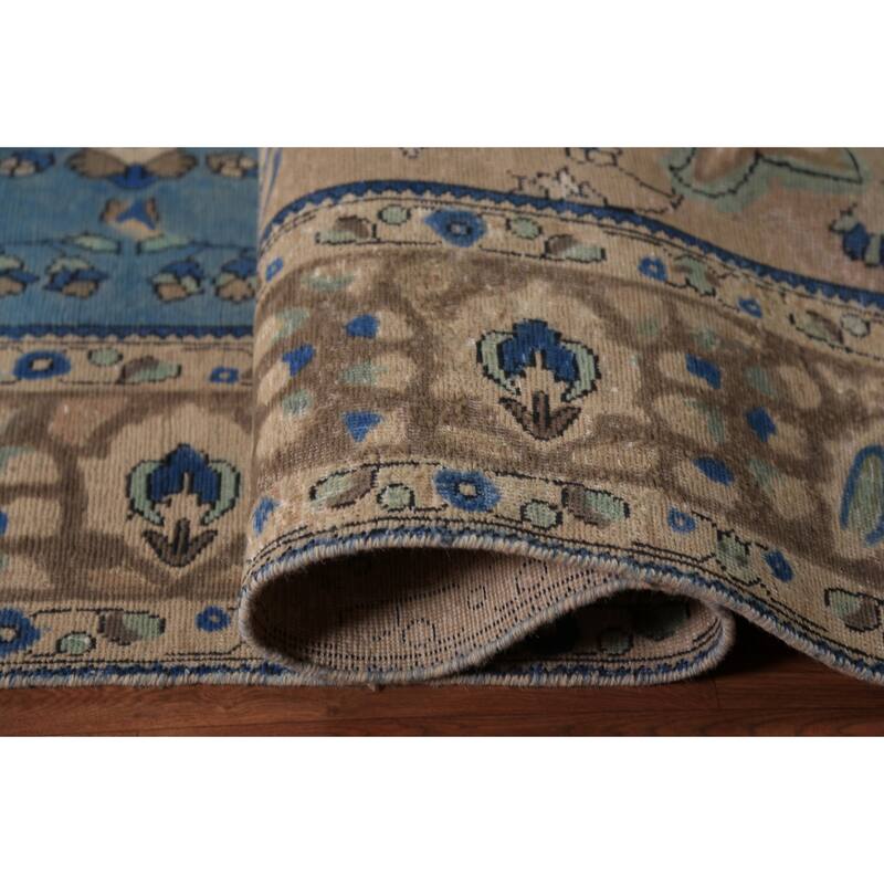 Blue Floral Tabriz Persian Area Rug Oriental Hand-Knotted Wool Carpet - 9'8"x 13'0"