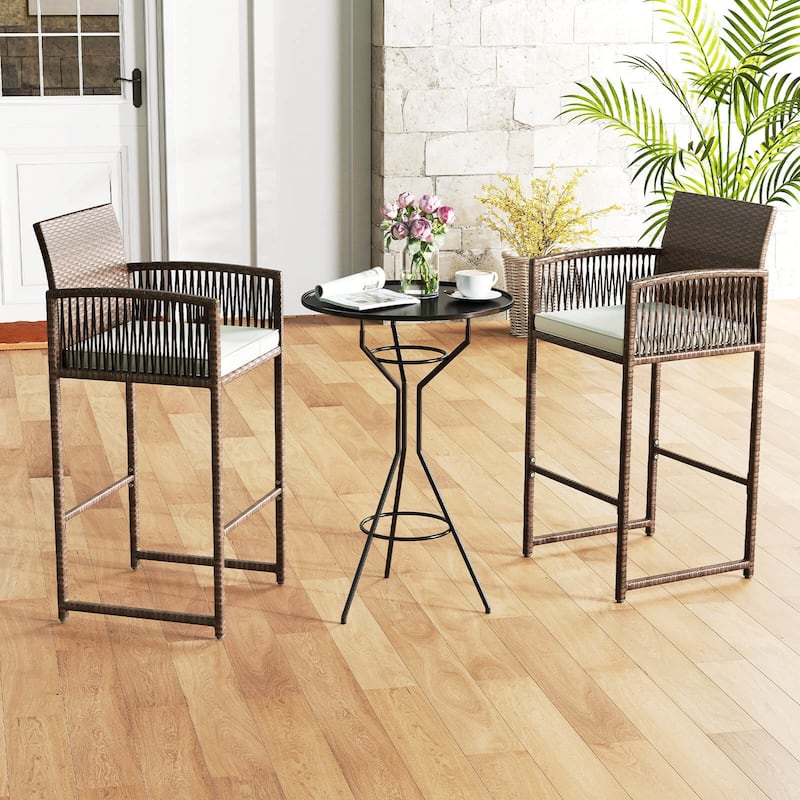 Set of 2/4Outdoor PE Wicker Bar Stools Set Patio Bar Height Chairs