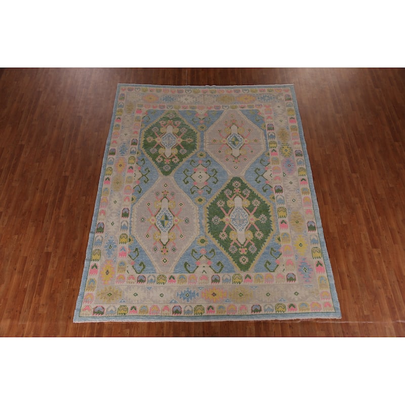 Hand Knotted Oriental 100% Wool Carpet Transitional Geometric Navy Blue & Blues Oushak Area Rug - 10' 10'' X 8' 6''
