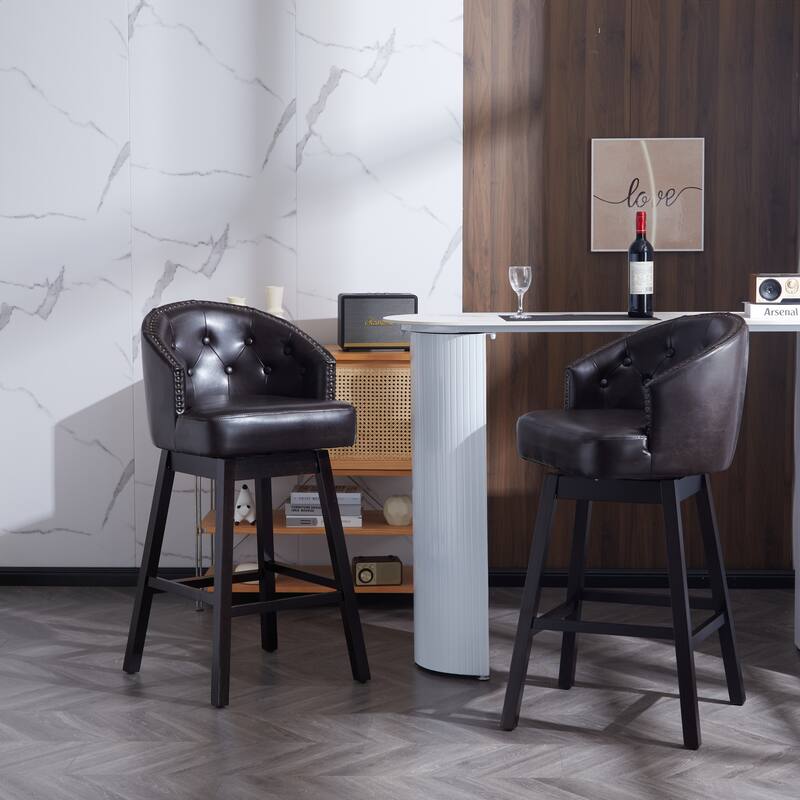 Roomfitters 33.25" Swivel Upholstered Counter Stools, Set of 2 Armless Bar Chairs with Rubberwood Frame and Footrest