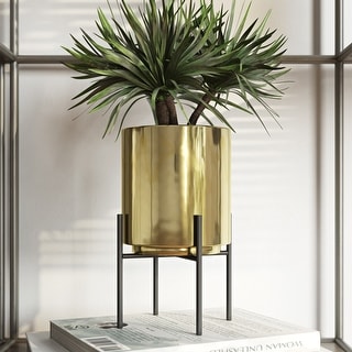 Jodi Mid Century Table-top Planter - Gold - 7.5"H x 4.5"W x 4.5"D (Inside pot: 4.5"H x 3.75"W)