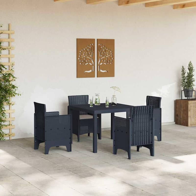 vidaXL Garden Dining Set 3/5 pcs Anthracite/Brown Polt rattan - 100 x 100 x 73 cm