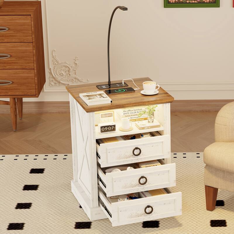 LED 3-Drawer Nightstand With and Reading Light