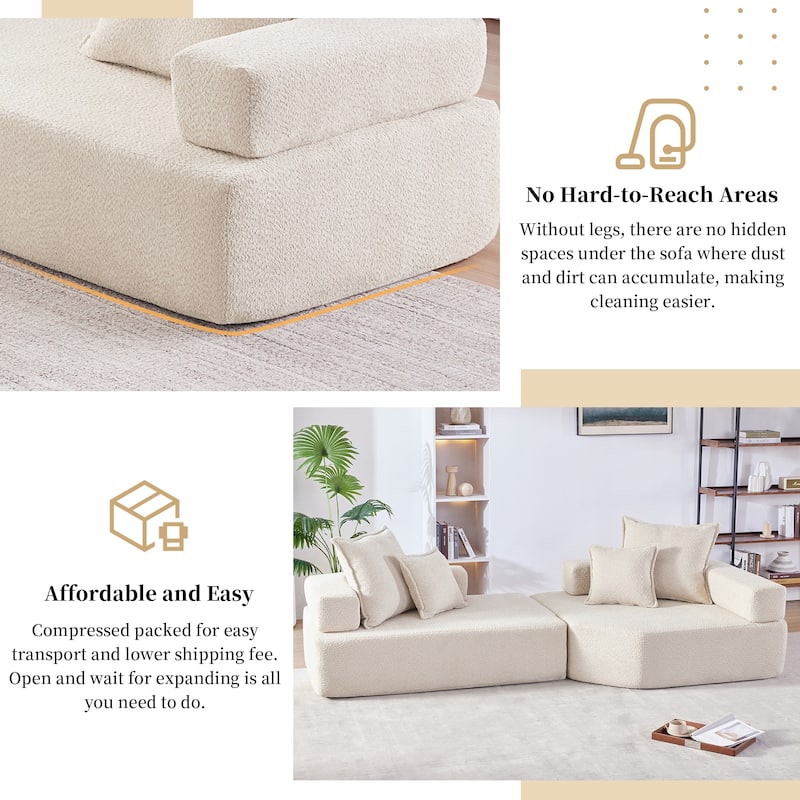 103.5" Boucle Modular Floor Sofa with Free Combination Design and 4 Pillows
