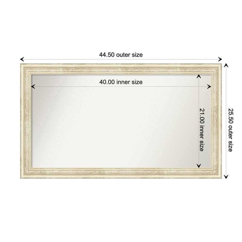 Country White Wash Framed Non-Beveled Custom Wall Mirror, Bathroom Vanity Mirror - Outer Size: 44.5 x 25.5