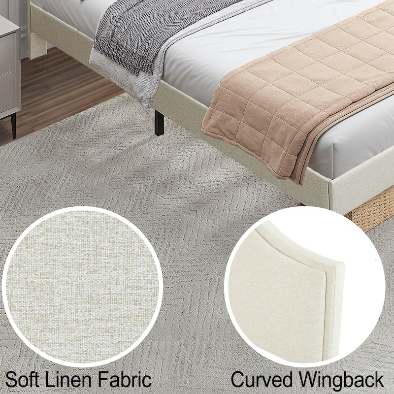 GDFStudio Bed Frame Upholstered Platform Bed with Adjustable Headboard