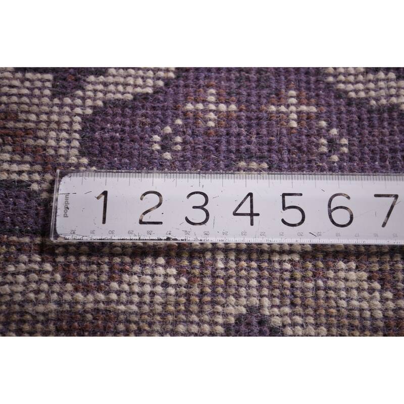 Purple & Ivory Oushak Indian Runner Rug Hand-Knotted Wool Carpet - 2'6"x 9'8"