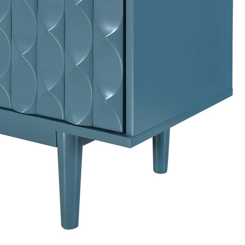 60" Modern 4-Door with Convex Pattern Doors and Silver Handles Buffet/Sideboard