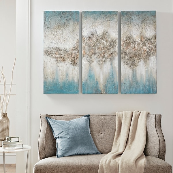 slide 2 of 20, Madison Park Luminous Heavily Embellished 3-piece Canvas Wall Art Set Blue