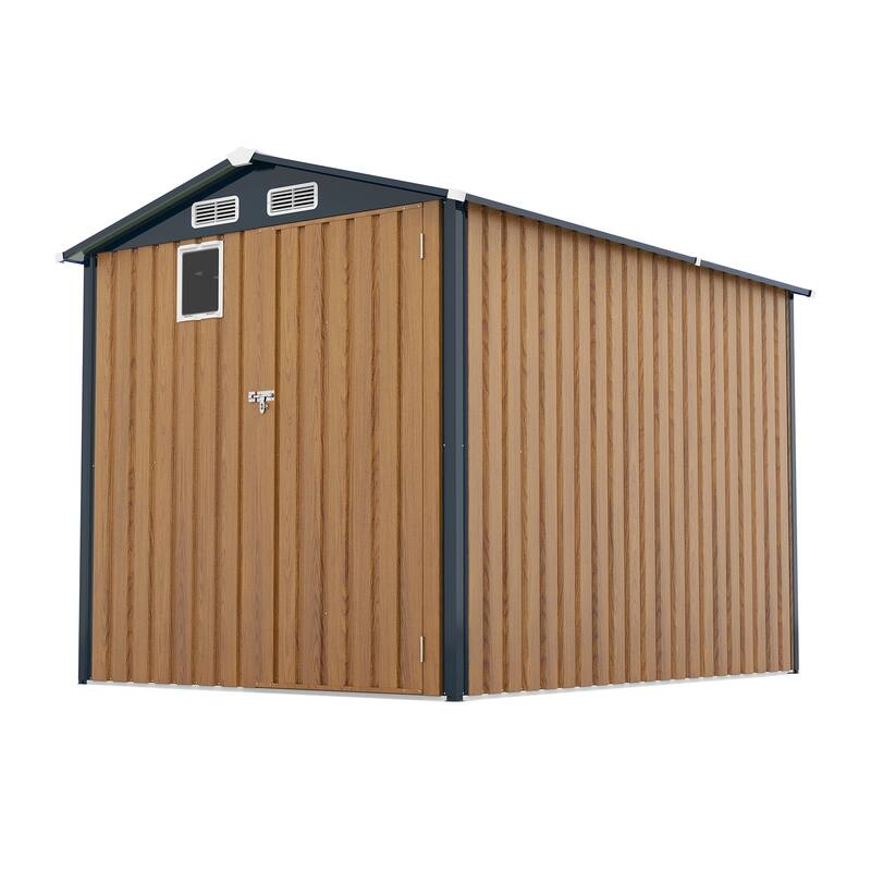6x8FT Outdoor Steel Storage Shed with Clear Window, Lockable Doors, Compact Metal Tool Shed for Garden
