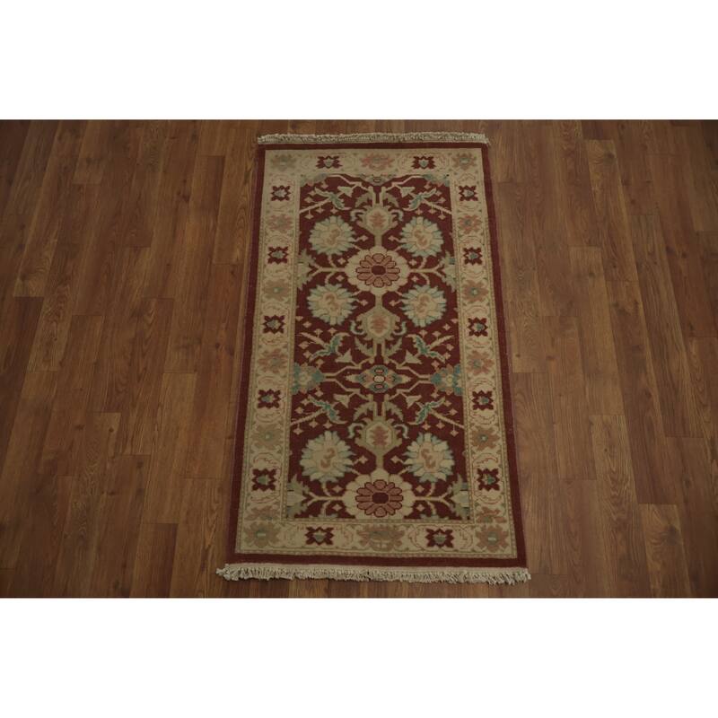 Hand Knotted Oriental 100% Wool Carpet Traditional All-Over Red Ziegler Area Rug - 3' 9'' X 2' 1''