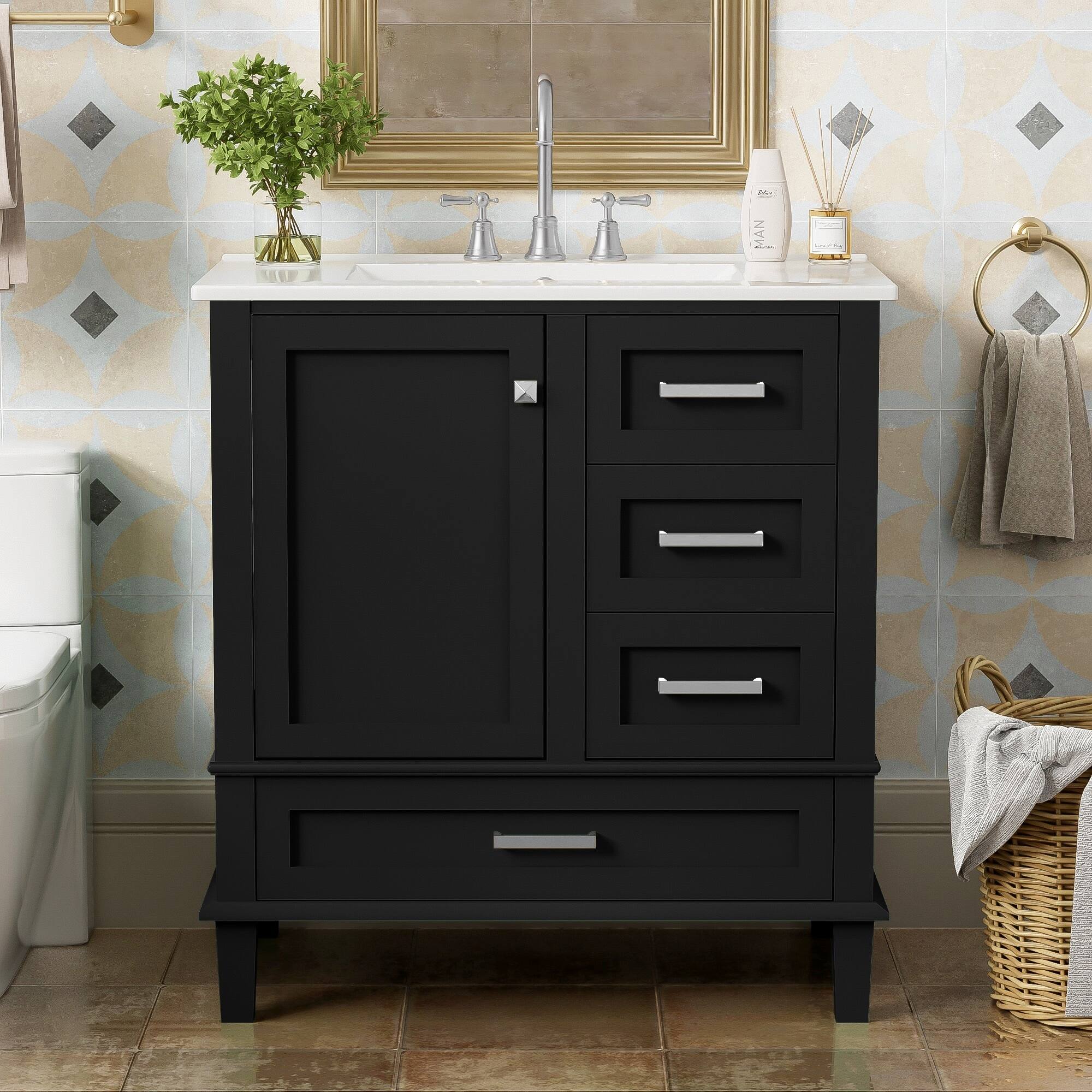 25/30/36 Inch MDF Freestanding Bathroom Vanity with Integrated Ceramic Sink