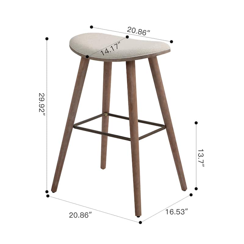 Set of 2 Beatriz Beige Woven Fabric Bar Stool with Wood Legs