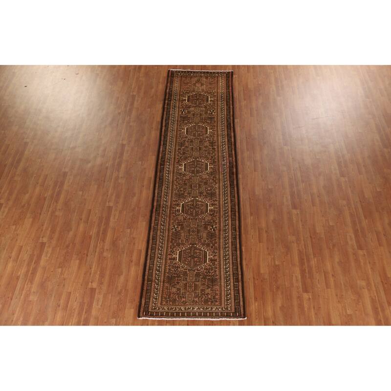 Tribal Gharajeh Persian Vintage Runner Rug Handmade Wool Carpet - 3'5"x 12'8"