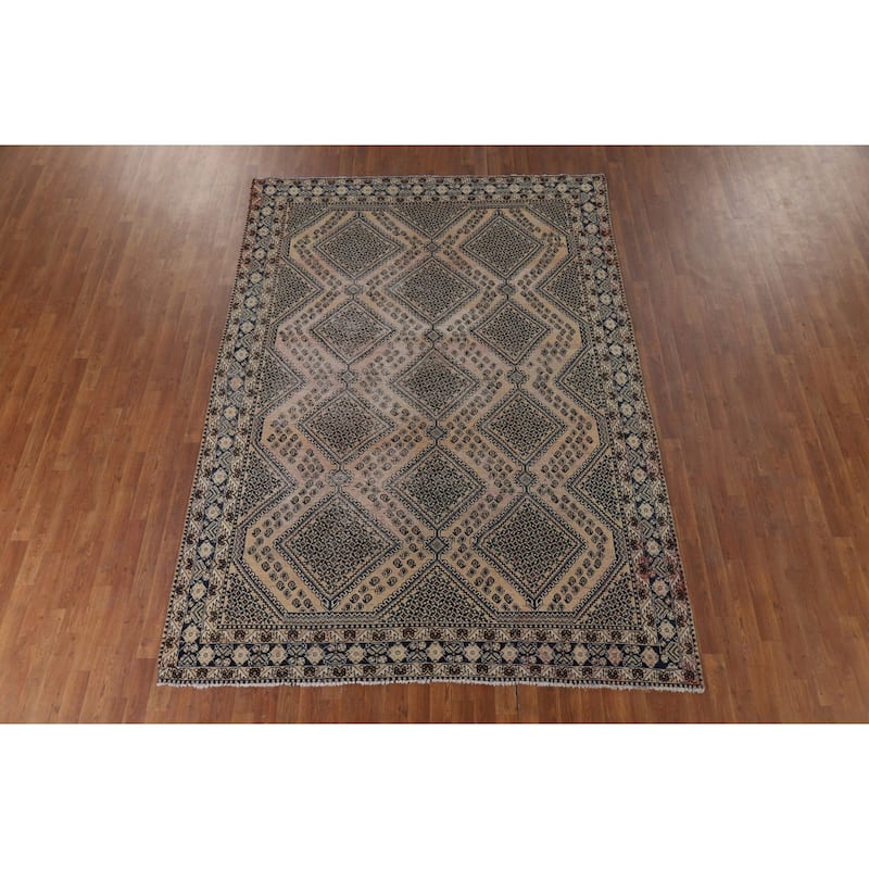Distressed Bakhtiari Vintage Persian Area Rug Hand-Knotted Wool Carpet - 7'0" x 9'8"
