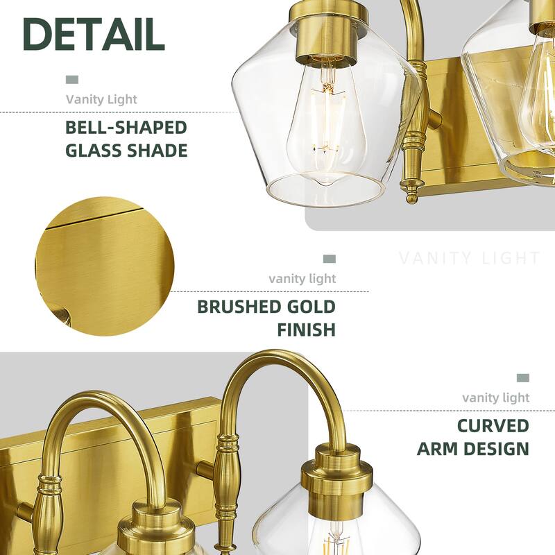 Modern 3/4-Light Bathroom Vanity Light in Black/Gold Finish