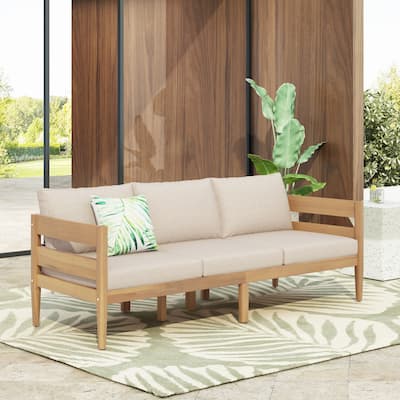 Christopher Knight Home- Maeve Outdoor Curved Acacia Wood 3 Seater Sofa