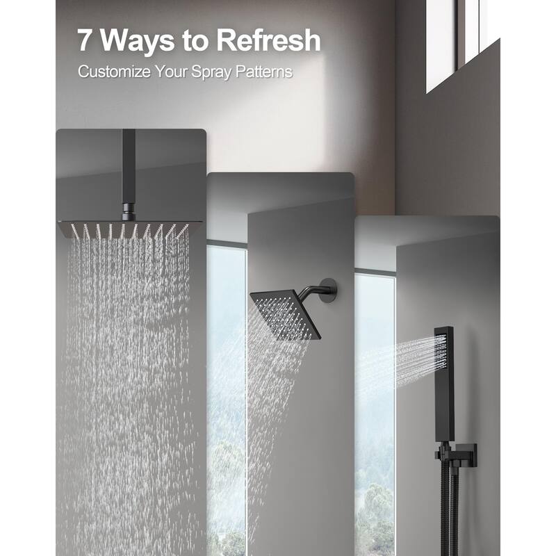GRANDJOY Dual Shower Heads 12" Rainfall Shower System with 4-Piece Bathroom Towel Rack Combo Set