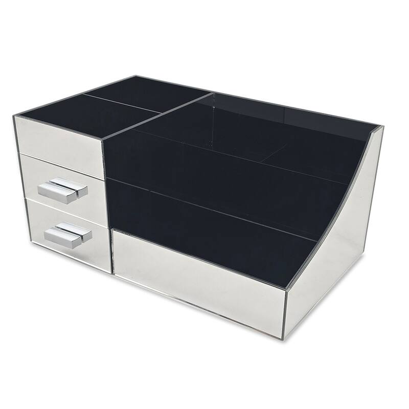 OnDisplay Cindy Tiered 2 Drawer Mirrored Acrylic Makeup/Jewelry Organizer for Bathroom Vanity/Desktop