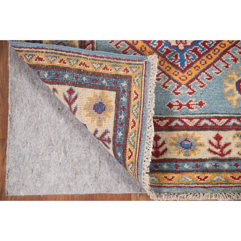 Hand Knotted Oriental 100% Wool Carpet Traditional Geometric Navy Blue & Blues Kazak Runner Rug - 9' 0'' X 2' 9''