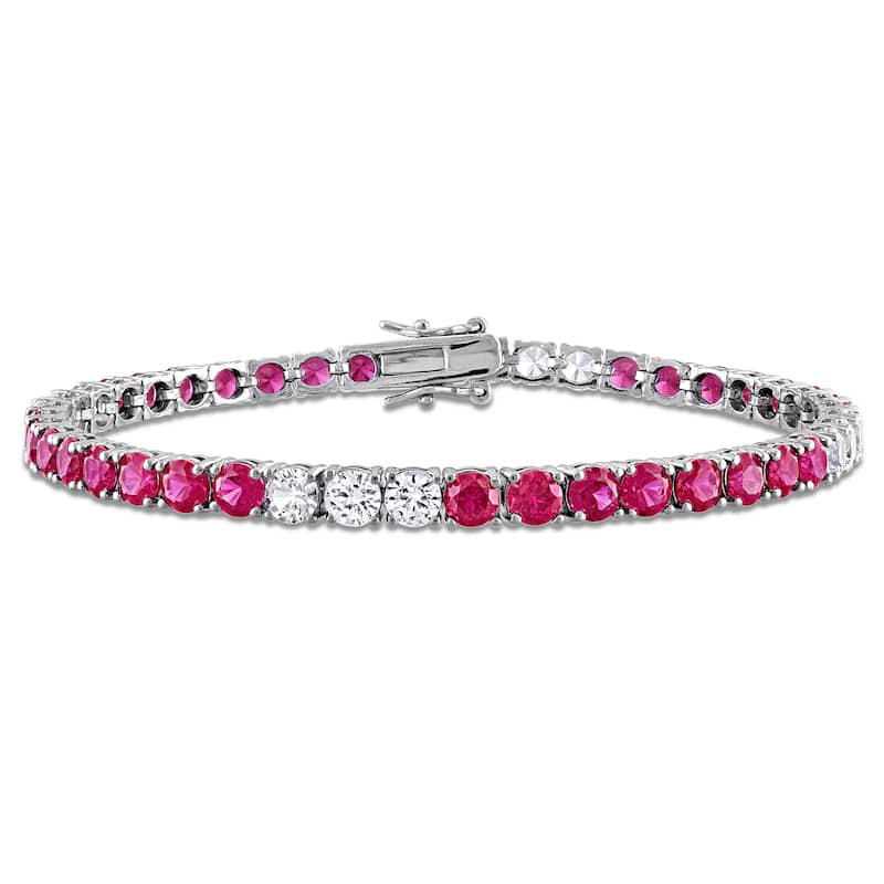 Miadora Created Gemstone Tennis Bracelet - 7.5in - Red