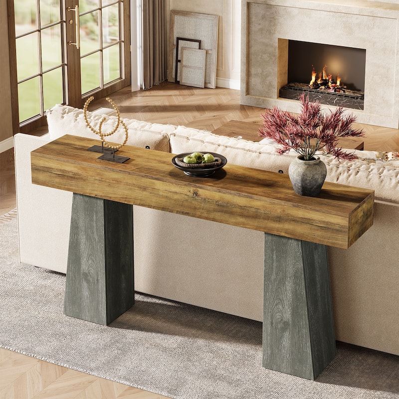 Industrial Console Table with Heavy-Duty Double Pedestal for Entryway