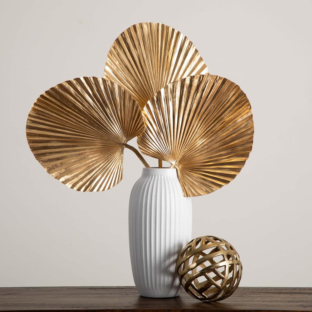 Ruffled Fan Palm Leaf Artificial Stem Sprays - 40" - Gold - Set of 3