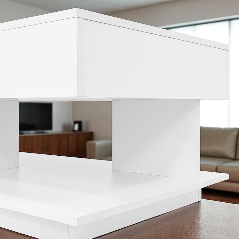 41.3"-76.7" Extendable Coffee Table with Hidden Storage, High Gloss Finish, Multiple Compartments & 16-Color LED Lights