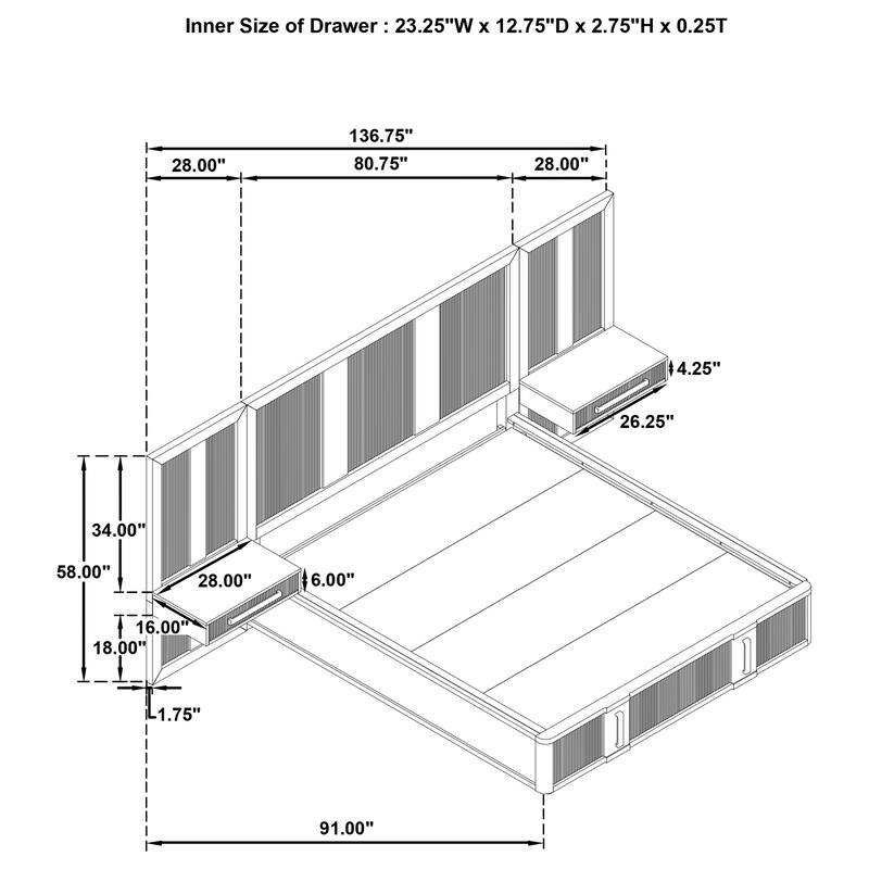 Terrace Wall Panel Storage Bed Ash Brown