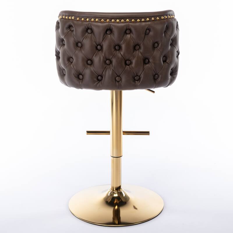 Set of 2 Modern Leather Upholstered Swivel Adjustable Height Tufted Bar Stools with Back
