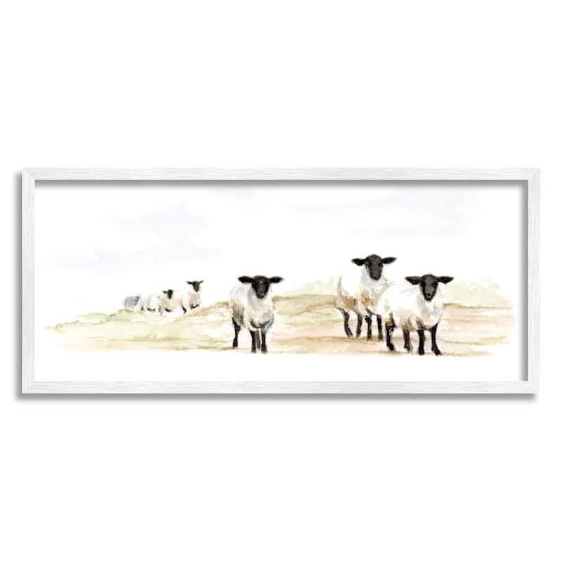 Stupell Sheep Farm Flock Children's Nursery Watercolor Painting Framed Wall Art - Yellow - 24 x 10 - White