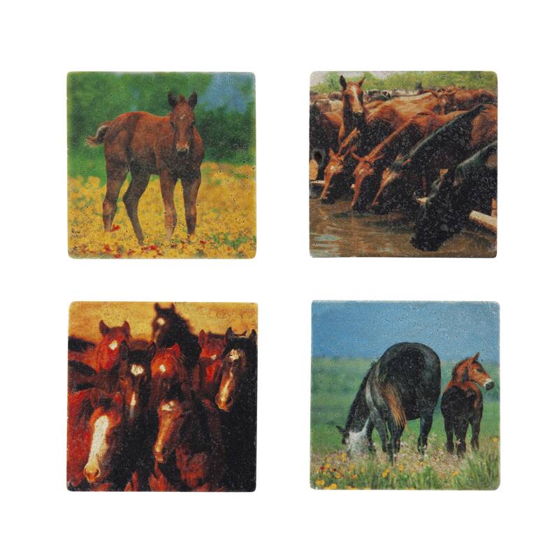 Paseo Road by HiEnd Accents Western Horse Coaster Set, 4PC - 4"x 4"