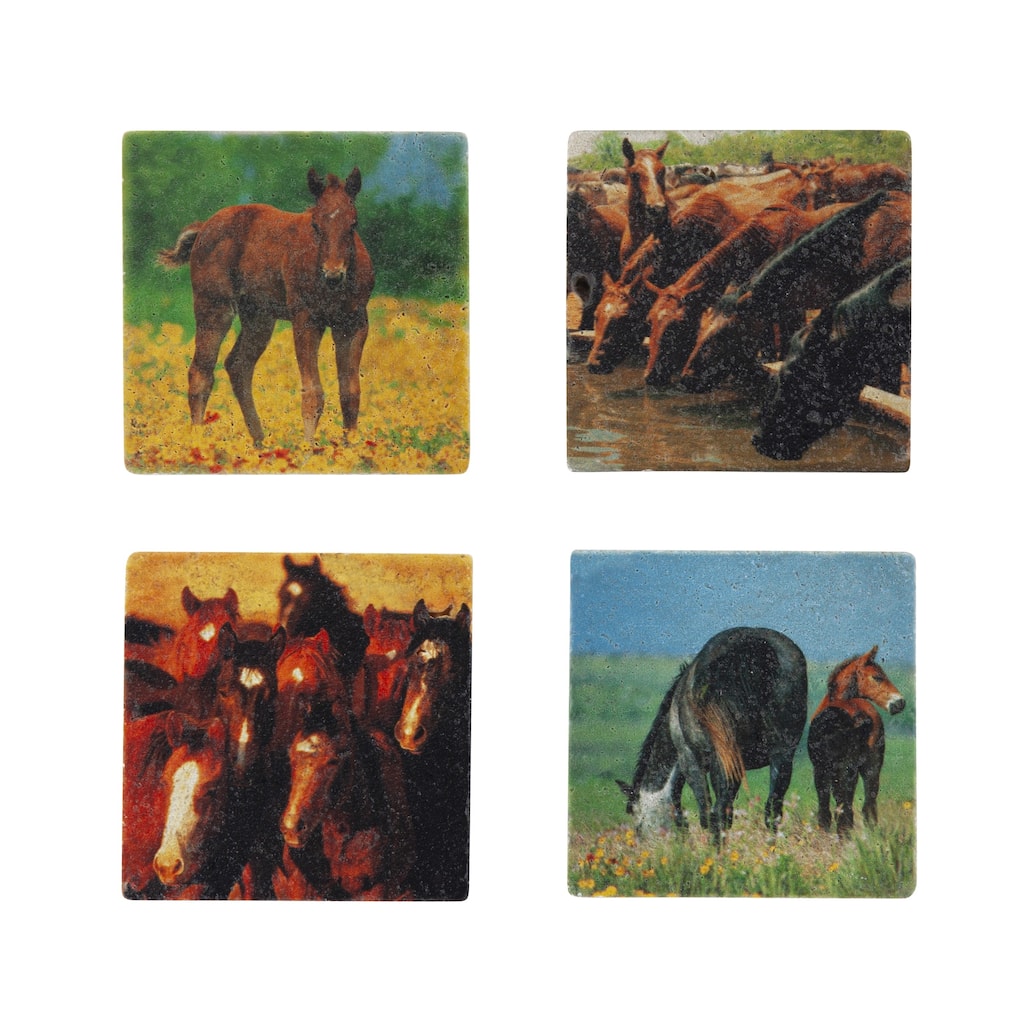 Paseo Road by HiEnd Accents Western Horse Coaster Set, 4PC - 4"x 4"