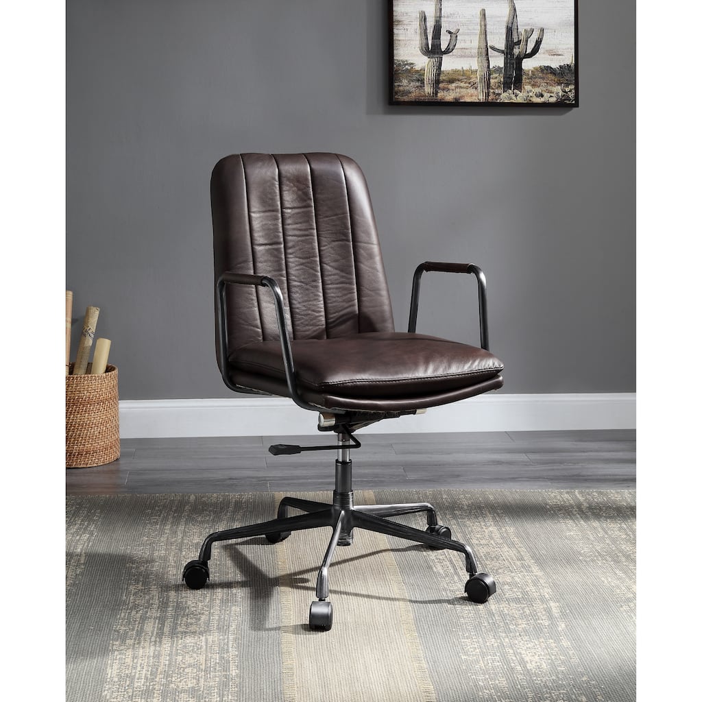 Ergonomic 360° Swivel Office Chair with Top Grain Leather, Adjustable Height, and Easy Glide Wheels for Workspace