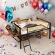 preview thumbnail 1 of 28, Kids and Baby Full Size Metal Loft Bed with Desk,LED Lights,Storage Shelves Black+Brown