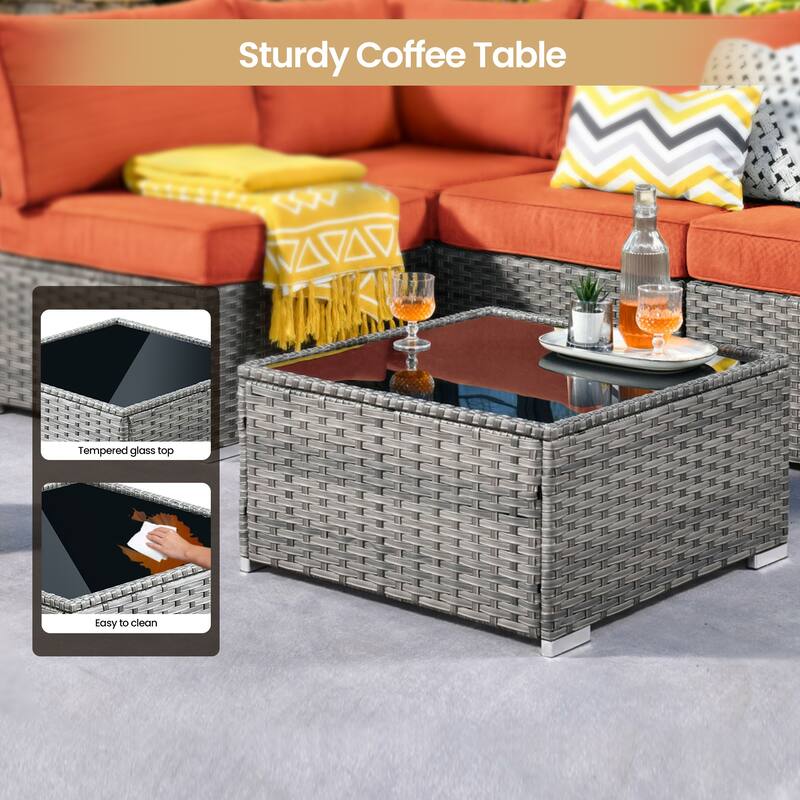 XIZZI 8-piece Patio Wicker Furniture Sectional Set with Firepit