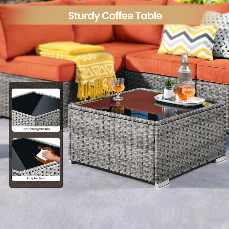 XIZZI 9 Pieces Patio Wicker Furniture Swivel Rocker with Firepit Table