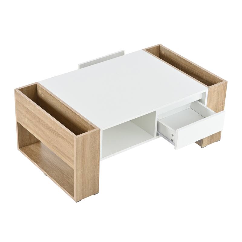 High Glossy Coffee Table Lounges Center Table with 2 Drawers, Storage Legs, Rectangle Wood Cocktail Table for Living Rooms
