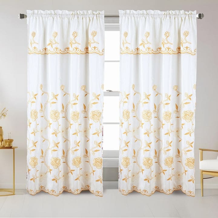 Mariana Embroidered Floral Rod Pocket Window Curtain Panel with Valance, 55x84 Inches - 55x84 Inches