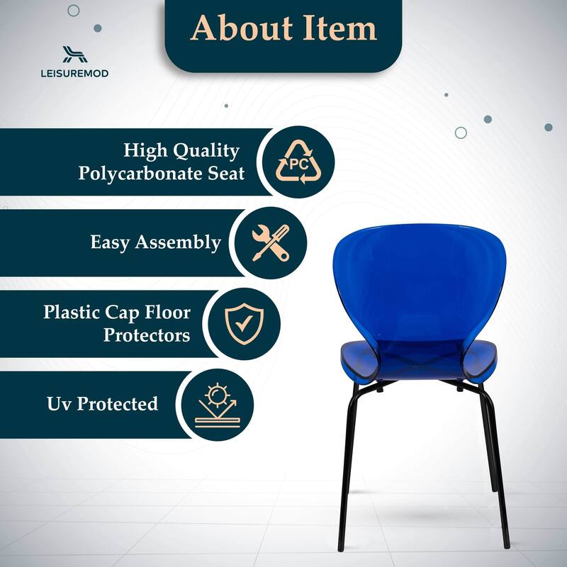 Stackable Plastic Dining Chair Set of 4 Transparent Modern Accent Side Chair for Indoor and Outdoor