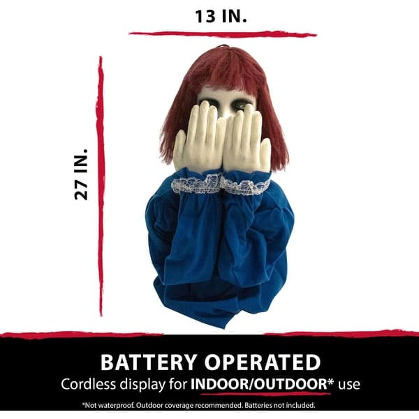 Haunted Hill Farm 27 In. Pop-Up Animatronic Haunted Doll, Indoor/Outdoor Halloween Decoration, Red Flashing Eyes, Noises