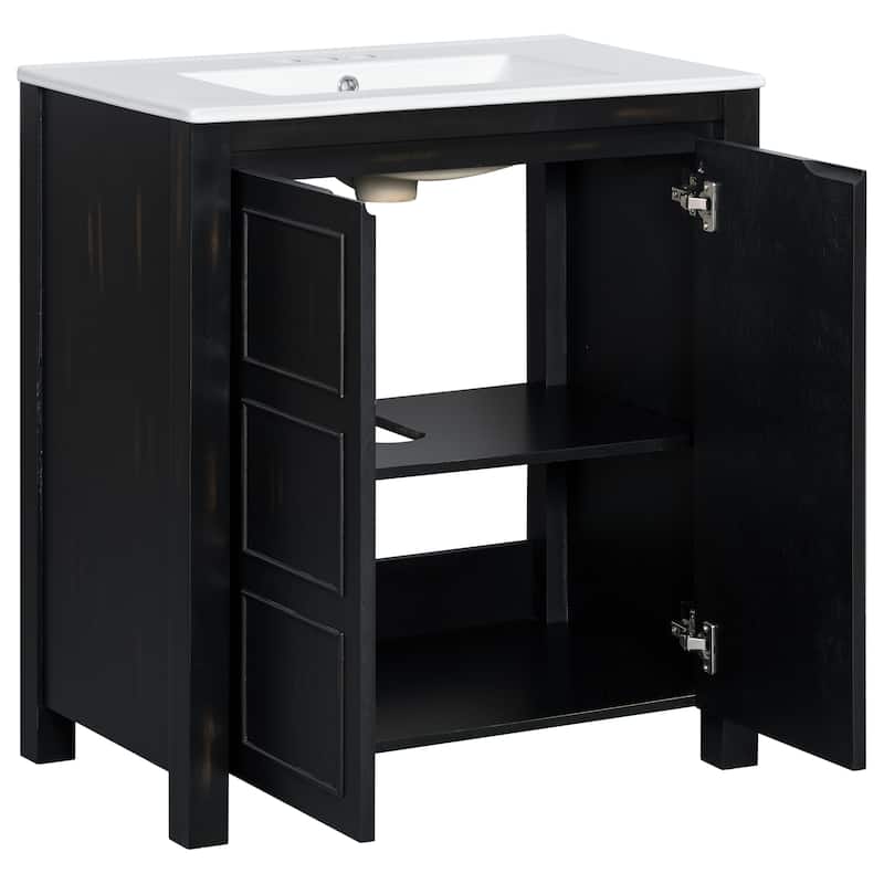 GDFStudio - Elysia Wood & Ceramic Bathroom Vanity with Sink & Storage Cabinet Organizer